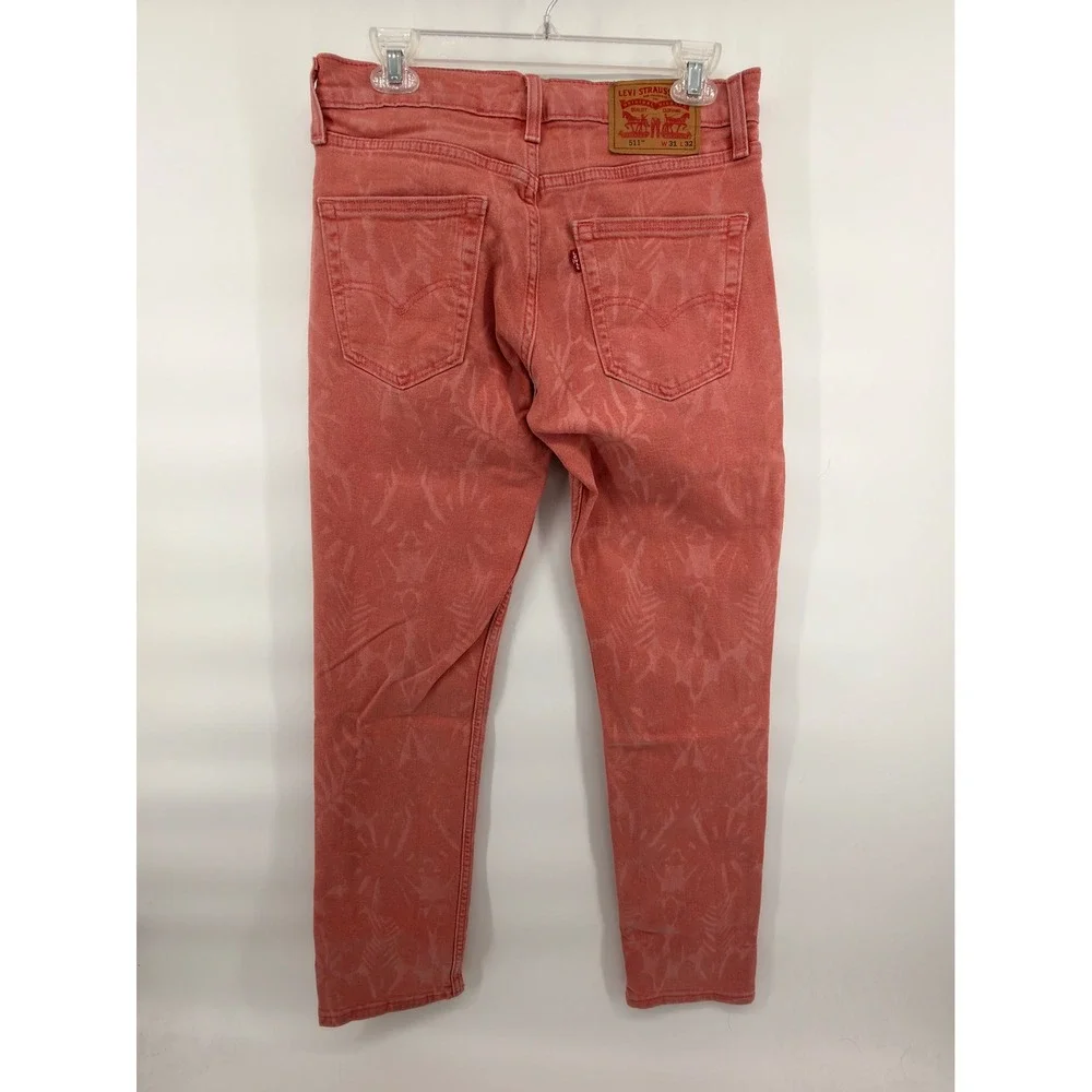 Levi's 511 Slim Jeans Mens 31x32‎ Coral Pink Salmon Tropical Palm Leaf Pattern